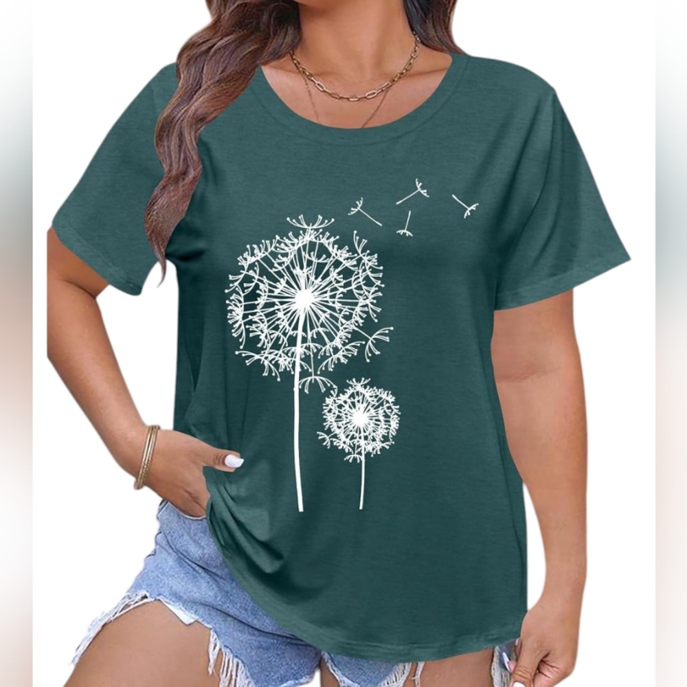 🆕 SOLD OUT SOLD OUT Women's Heathered Teal Dandelion Screen Print T-shirt
